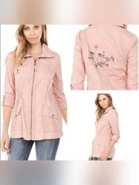 Ashley By 26 International Blush Pink Embroidered Utility Jacket- Size Medium